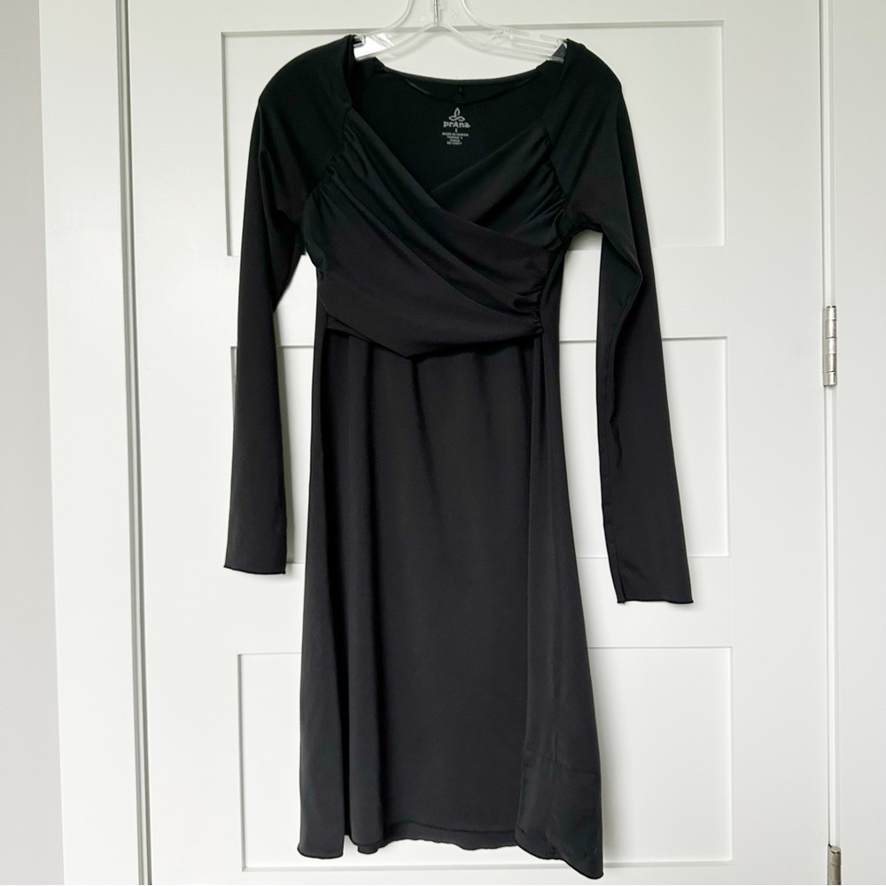 Prana Black Long Sleeve Wrap Front Dress
